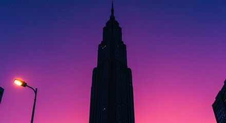 Majestic Skyscraper Silhouette at Twilight Urban Cityscape Evening Sky