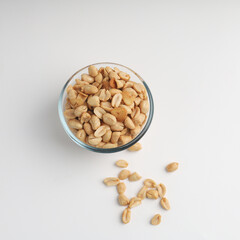 Fried peanut in a glass bowl