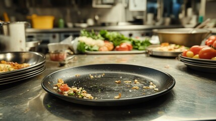 Dirty Plate in a Restaurant Kitchen