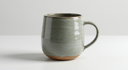Handcrafted Sage Green Ceramic Mug with Terracotta Base