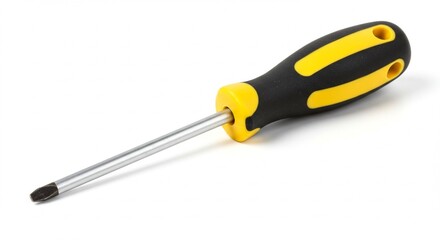 Fototapeta premium Industrial screwdriver with black and yellow handle, isolated on white background, shadowless, sharp detail