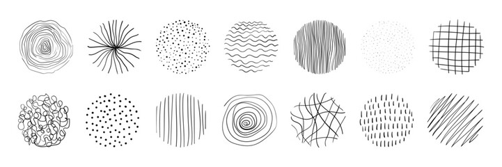 Hand drawn circle textures set. Vector abstract sketch creative organic design elements