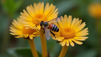 The picture of bees on yellow flowers