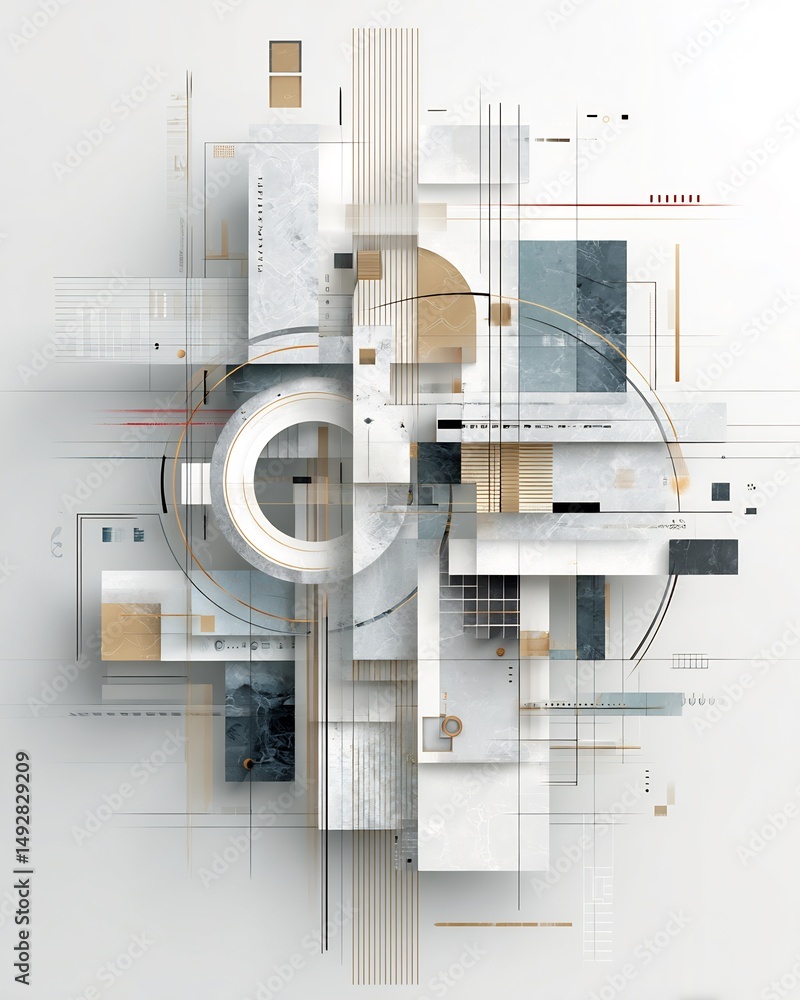Poster intricate geometric composition with subtle textures and neutral color palette