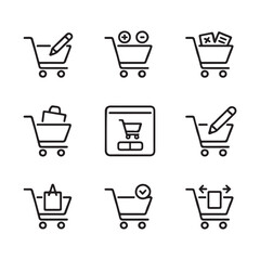 Edit and Update Shopping Cart Icons. Simple Line Icons Depicting E-commerce and User Actions
