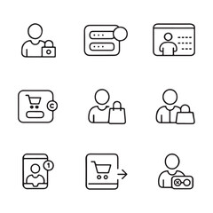 Login Required for Checkout Icons Set. Simple Line Icons Representing Retail and Commerce Processes
