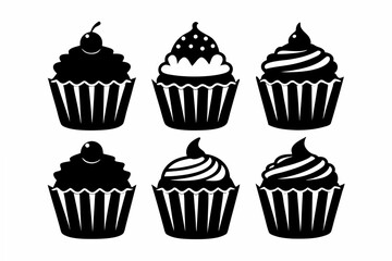 6 set cupcakes  silhouette vector