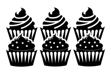 6 set cupcakes  silhouette vector