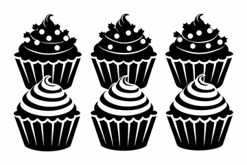 6 set cupcakes  silhouette vector