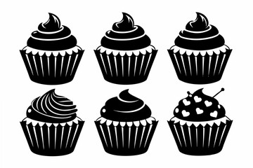 6 set cupcakes  silhouette vector