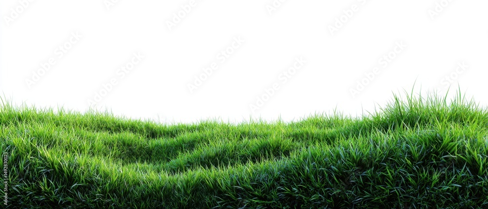 Poster lush green grass hillside isolated on white background close up view perfect for compositing and des