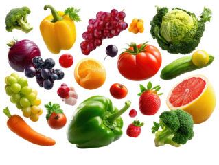 Assortment of Fresh Produce: A vibrant collection of fresh, colorful fruits and vegetables, bursting with natural goodness and ready to enhance any culinary creation.