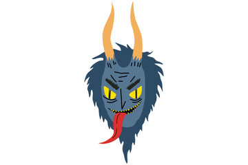 Halloween demon devil. Scary face. Cartoon krampus illustration. Sticker print logo icon. Stock vector illustration isolated on white background.