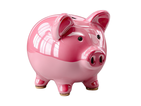 Pink Piggy Bank: A cheerful pink piggy bank, a symbol of saving and financial prudence, stands ready to receive coins and foster dreams of future prosperity.