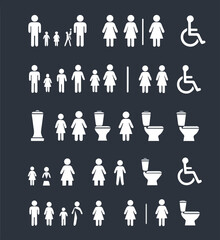 Create a kinds of Toilet icons set, WC signs, toilet signs, bathroom symbol, vector illustration Vector illustration with white background.