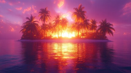 Tropical island paradise sunset