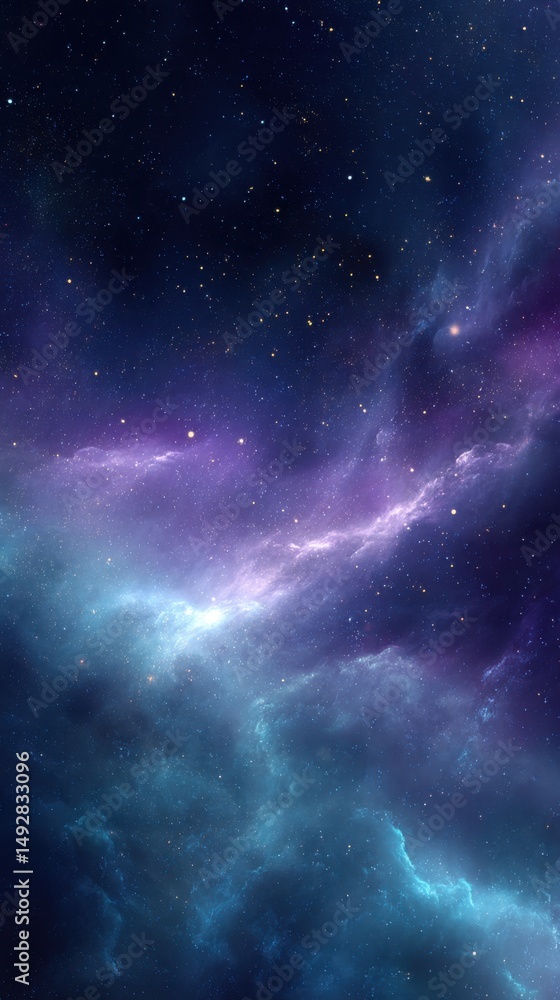 Poster cosmic nebula shimmers in the deep space galaxy background with starry sky and colorful clouds of ga