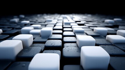 Obraz premium Abstract 3D rendering with white and gray cubes in perspective