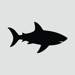 Shark Side View Silhouette Minimal Bold Black on White Vector Illustration