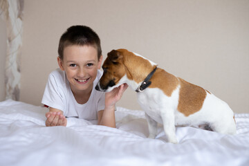 little boy and her dog