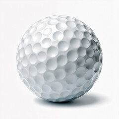 A white golf ball with a dimpled surface isolated on a white background.