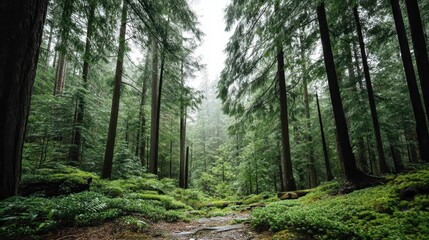 Obraz premium Natural Forest Scene in Heavy Rain