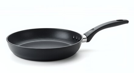 Black Nonstick Frying Pan with Riveted Handle on White Background