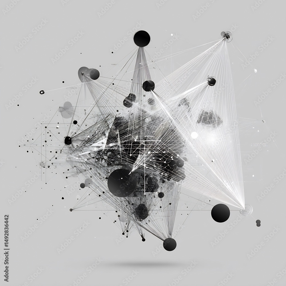 Poster intricate network visualization of interconnected nodes and dynamic links