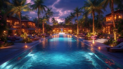 Obraz premium Tropical resort pool at dusk