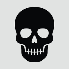 Front View Skull Silhouette Clean Flat Shape Halloween Art Vector Illustration