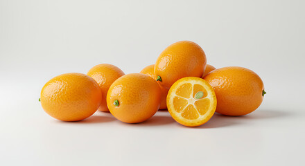 Group of Kumquats One Halved Showing Seed and Interior Detail