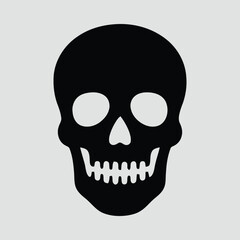 Front View Skull Silhouette Clean Flat Shape Halloween Art Vector Illustration