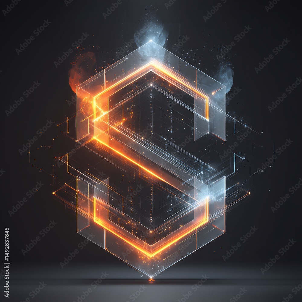Poster futuristic hexagonal structure with emitting light, reflecting technological advancement