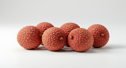 Group of Fresh Lychees with Textured ReddishPink Skin and Stems