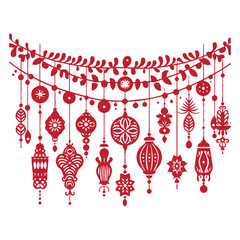 Paper garland in red color. Paper garland for decoration.