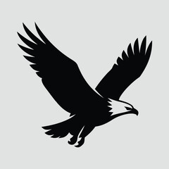 Flying Eagle with Wings Spread Minimal Silhouette Print Design Vector Illustration