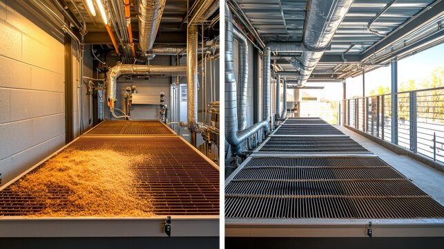 Coil cleaning procedure effectiveness demonstrated through side-by-side comparison of severely contaminated and thoroughly cleaned industrial cooling coils