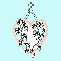 Heart-Shaped Plant Hanger with Vines Illustration