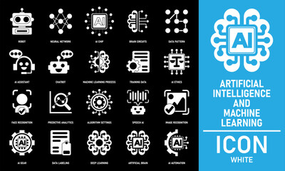AI and machine learning icon in flat style, perfect for tech and data themes.