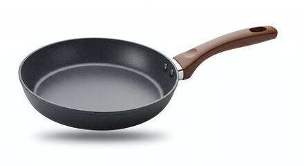 Nonstick Skillet with Wooden Handle Angled on White Background