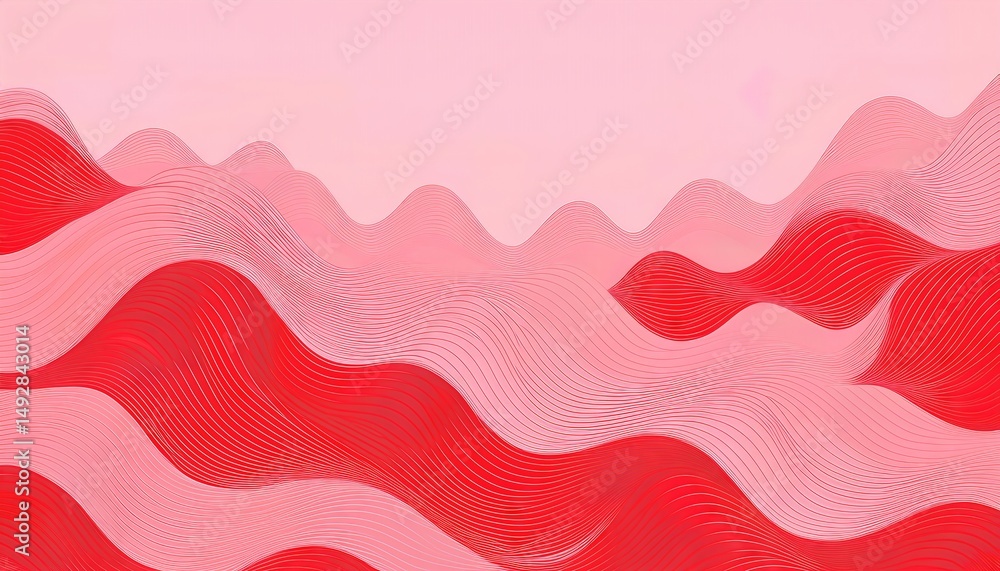 Poster vibrant abstract pattern pink background illuminated by red wavy lines, creating a dynamic and energ