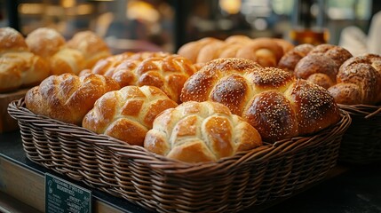 Freshly baked loaves and pastries in a wicker basket