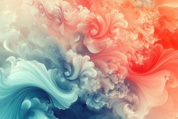 Abstract swirls of blue, white, and coral colors blend in a fluid, fractal design. Use this striking backdrop for creative projects or to add visual interest.