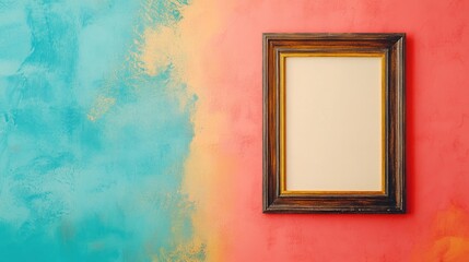 Empty picture frame on vibrant wall