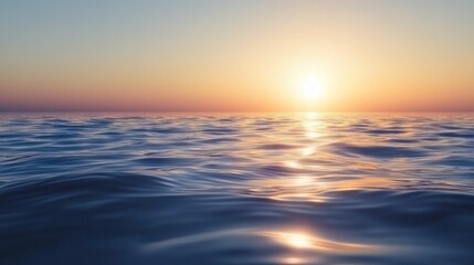 Fototapeta premium A still ocean at sunrise, with soft hues reflecting on the surface