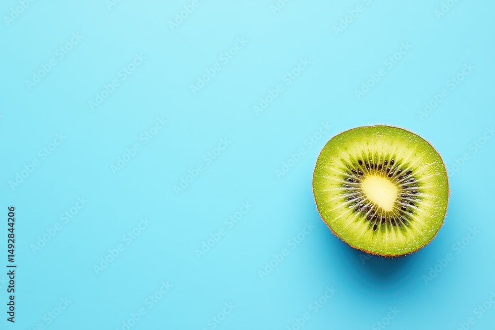 Poster fresh halved kiwi resting on a blue background creating a minimalistic and vibrant display, fresh, h
