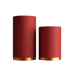 Two red cylinders with gold accents on black background