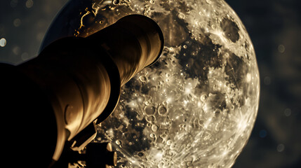 A telescope viewing the moon with visible craters and dark sky in the background for astronomy lovers