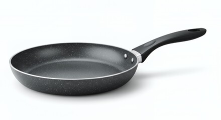 Realistic Speckled Frying Pan with Black Handle Angled View Isolated on a White Background