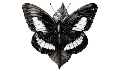 Vintage Fauna Etching, Antique Butterfly on Leaf, Retro Nature Print, Rustic Wildlife Drawing, Monochrome Insect Line Art, Black Sketch